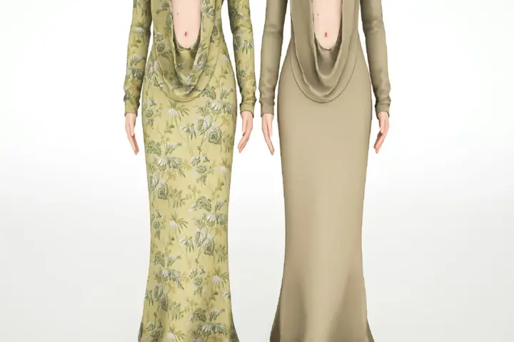 Платье - Long Sleeve Deep Cowl Neck Gown
