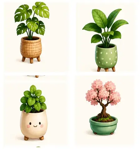 painting, carpet and curtain 10 plants