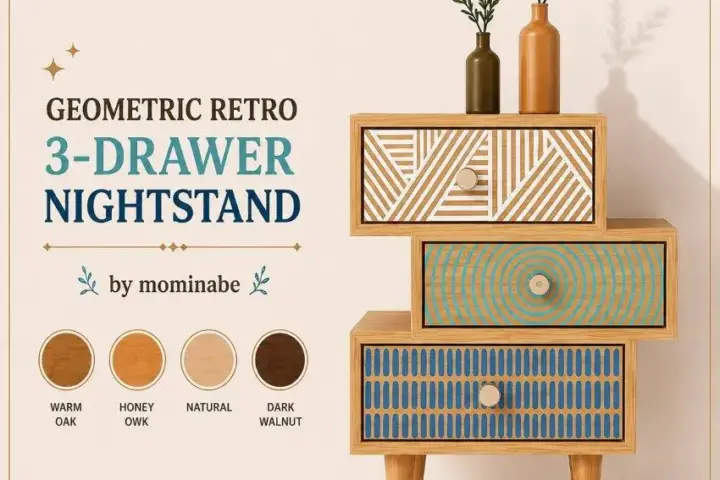 Geometric Retro 3-Drawer Nightstand