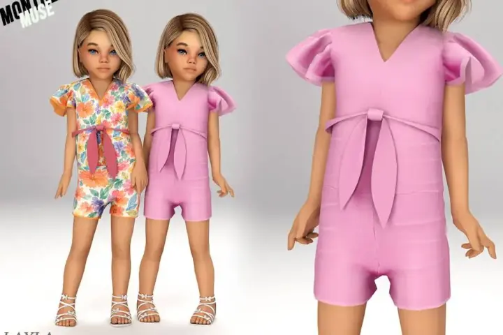 Layla - Toddler flutter-sleeve tied romper (citrus bloom set)