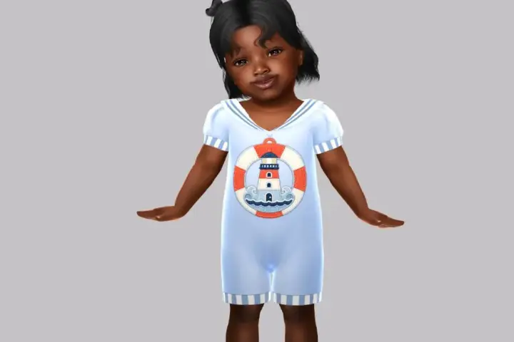 Infant - Soft sailor romper with charming seaside applique details