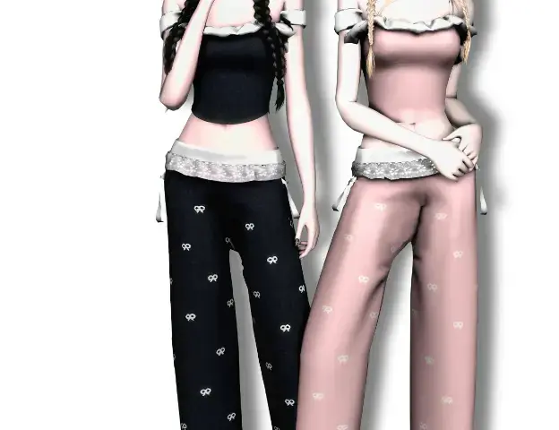 【Sforikl】Casual one-shoulder top&Bow casual trousers