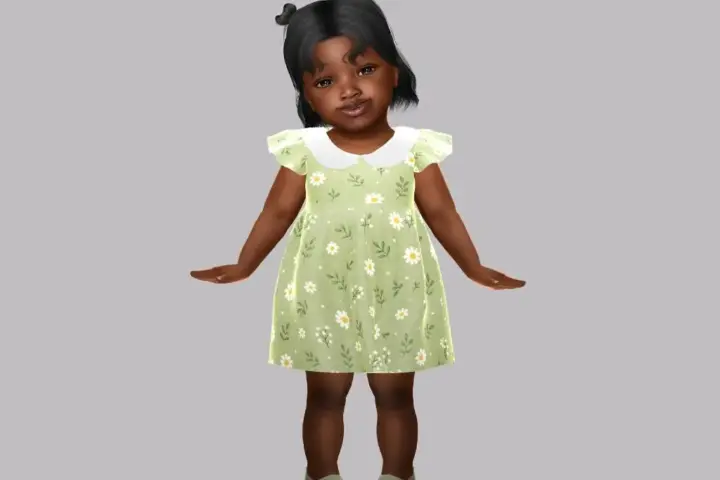 Infant - Delicate floral dress with flutter sleeves and Peter Pan collar