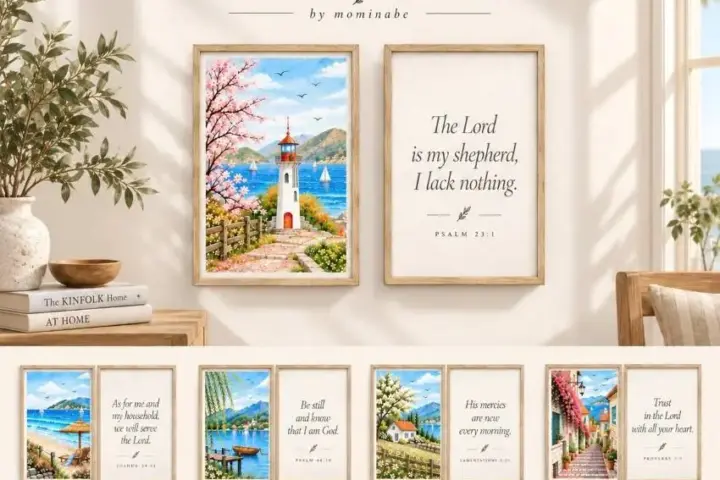Coastal Grace Scripture Prints - Watercolor Faith Wall Art Set