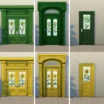 Colorful doors with floral patterned windows