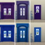 Colorful doors with floral patterned windows