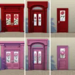 Colorful doors with floral patterned windows