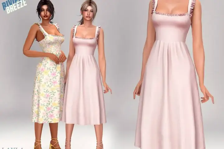 Layla - Midi sundress with ruffled straps (riviera breeze set)