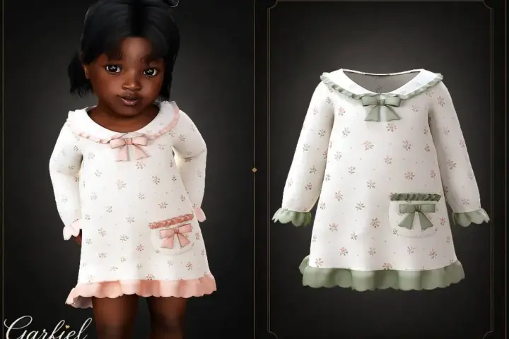 Infant - Cozy floral dress with ruffled trim and sweet bows