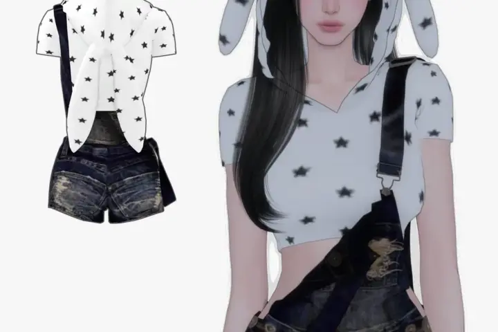 [charon&roqiqi]Distressed denim overalls suit_v1