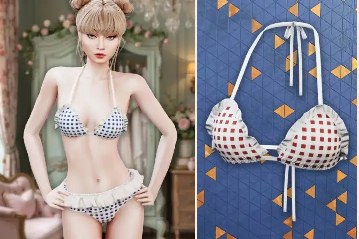Ruffle gingham bikini top