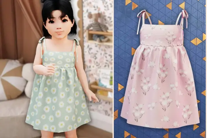 Toddler - Floral tie strap dress