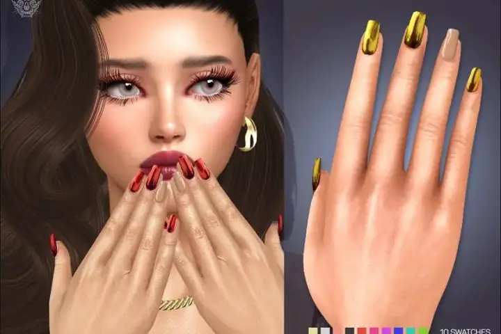 Long Square Mirror Beige Nails