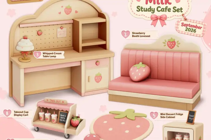 Strawberry Milk Study Cafe Set