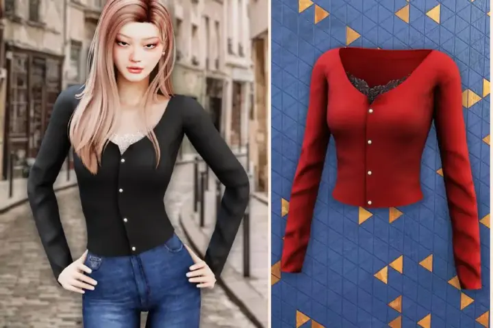 Lace trim button cardigan top