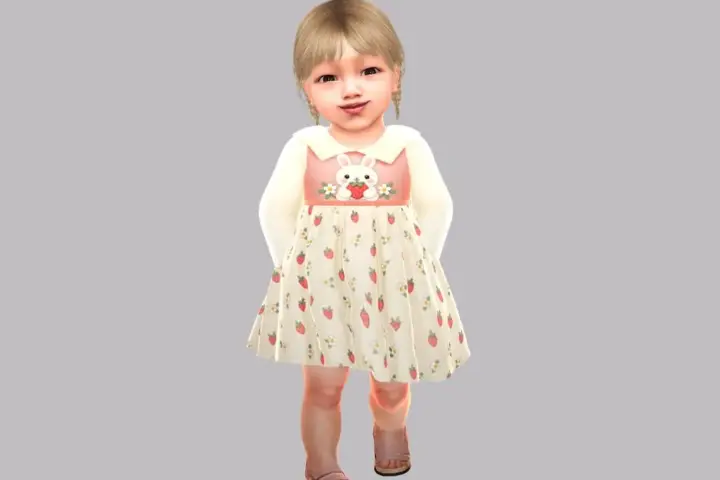 Infant - Sweet animal print dress with strawberries and wide collar