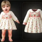 Infant - Sweet animal print dress with strawberries and wide collar