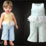 Infant - Adorable patterned set with layered ruffles and wide pants