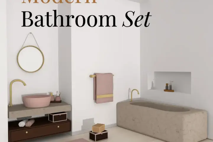 Modern Bathroom set - Bathtub, Sink Cabinet, Mirror & Clutter