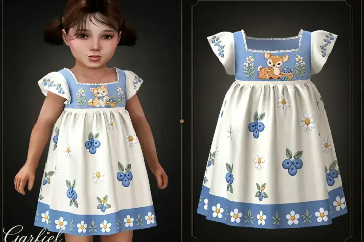 Toddler - Charming berry print dress with floral trim details