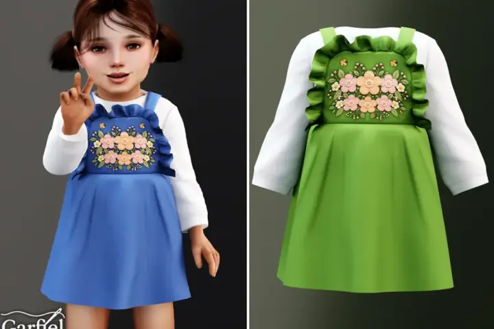 Garfiel - Toddler - Sweet floral pinafore dress with soft embroidered details