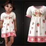Toddler - Sweet strawberry dress with cute character motif and floral trim