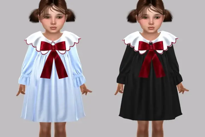 Toddler - Classic dress with scalloped collar and velvet bow