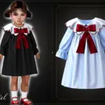 Toddler - Classic dress with scalloped collar and velvet bow