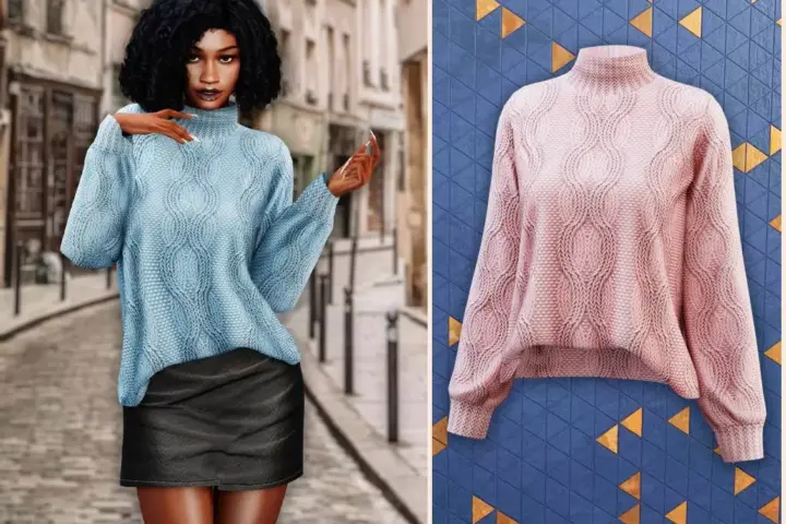 Cable knit mock neck sweater