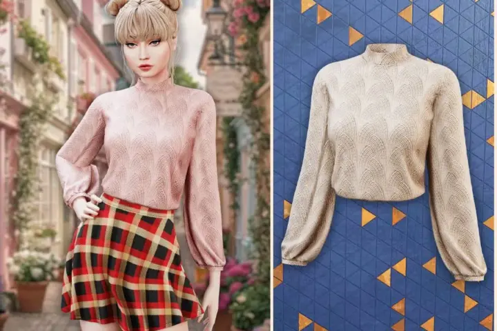 Mock neck balloon sleeve sweater