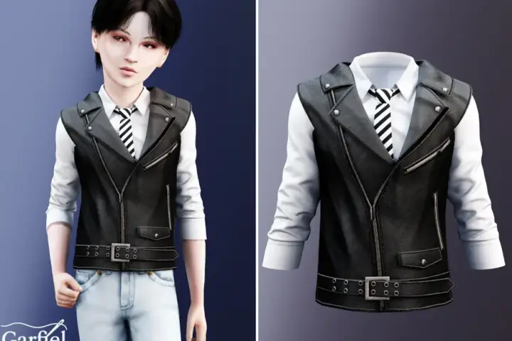 Garfiel - Child - Leather style vest with shirt and striped tie