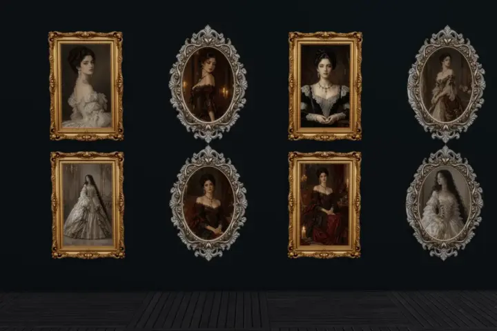 Elegant Dark Hair Victorian Lady Portraits