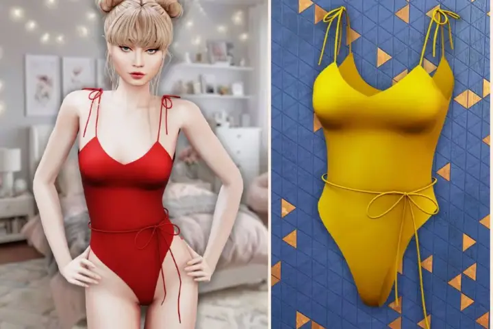 Tie strap one piece swimsuit