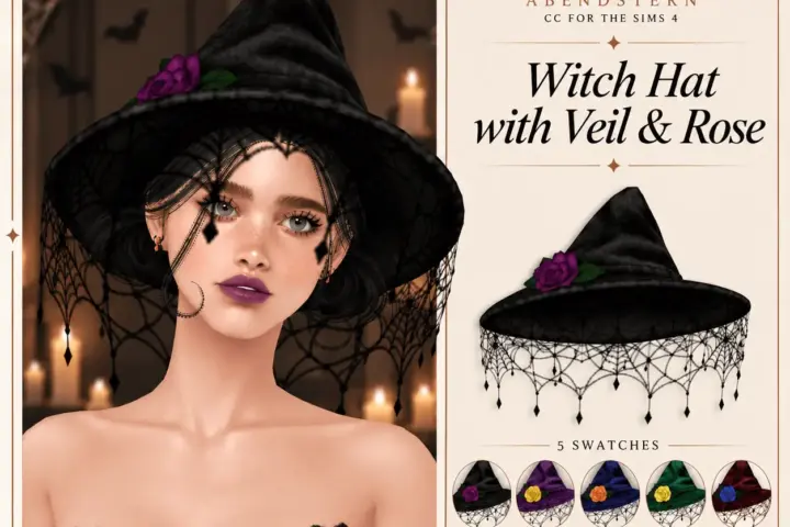 Witch Hat with Veil & Rose