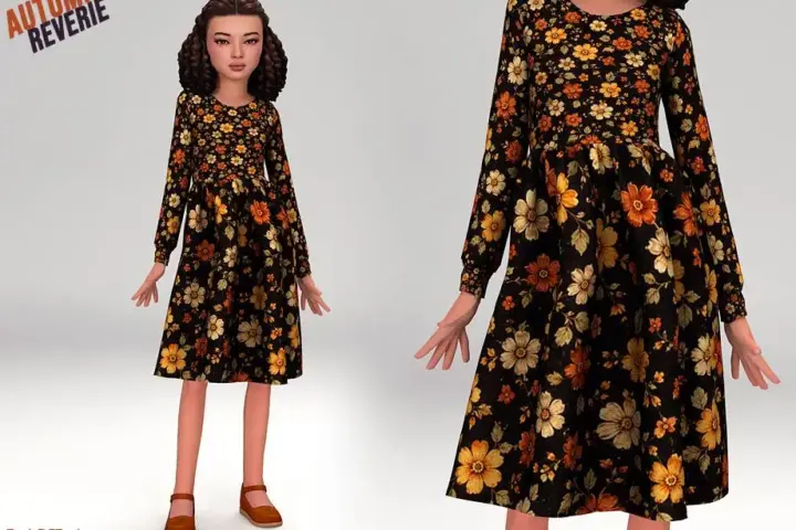 Layla - Child Long-Sleeve Smocked Floral Dress (autumn reverie set)