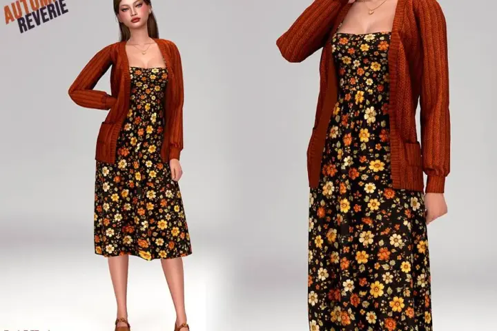 Layla - Cardigan & Floral Midi Dress (autumn reverie set)