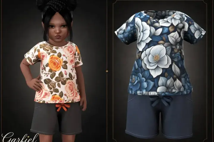 Toddler - Casual floral T-shirt set with comfy drawstring shorts