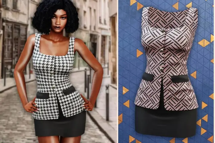 Tweed peplum top and mini skirt
