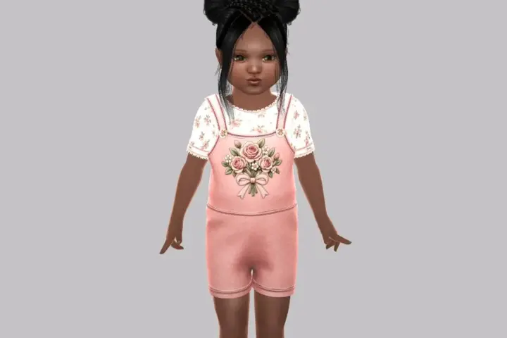 Toddler - Floral layered romper set with embroidered bouquet detail
