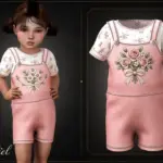 Toddler - Floral layered romper set with embroidered bouquet detail
