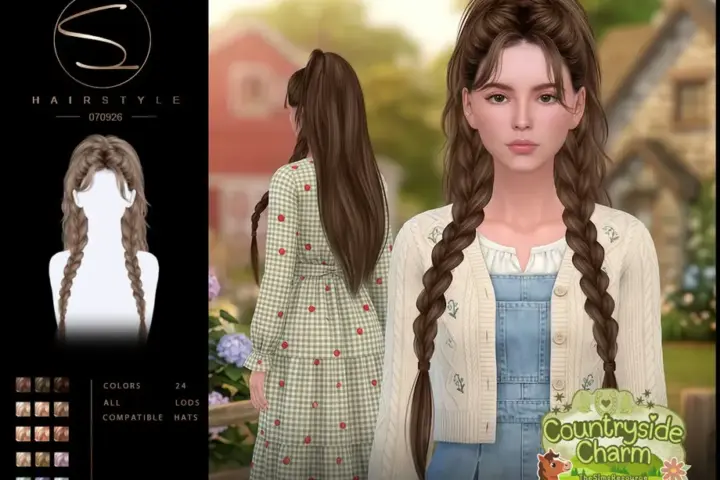Прическа - Ponytail and double long braids hair Countryside Charm