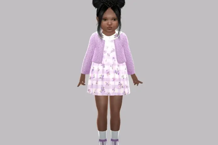 Toddler - Floral dress with knit cardigan and embroidered collar details