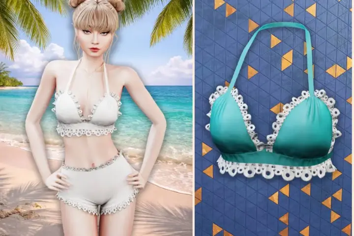 Lace trim halter bikini top