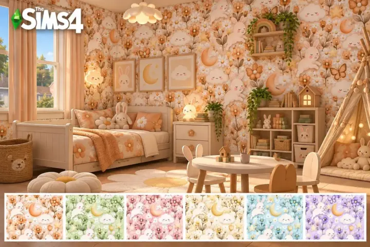 Cute Kids Room Wallpaper – Moons, Clouds & Stars.