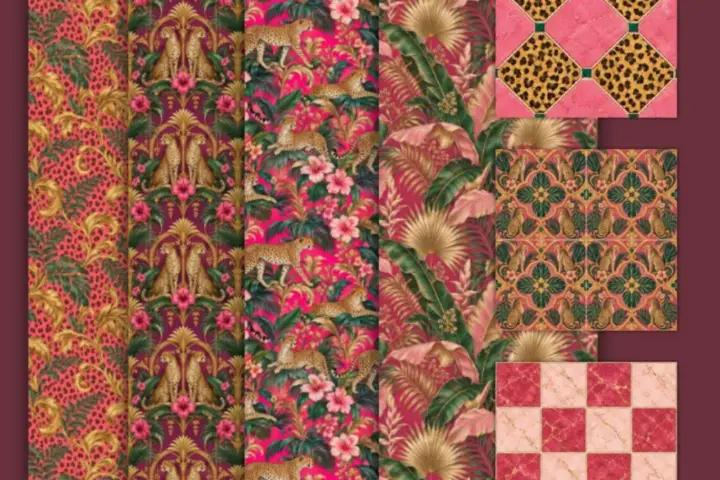 Pink Safari Palace – Maximalist Wallpaper & Flooring Collection 🌴🐆✨