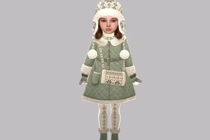 Toddler - Ribbed knit tights with Nordic inspired side pattern