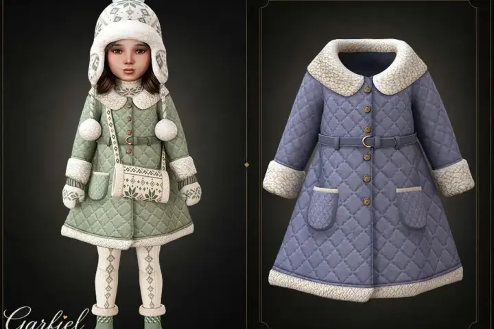 Garfiel - Toddler - Quilted winter coat with sherpa collar and belt