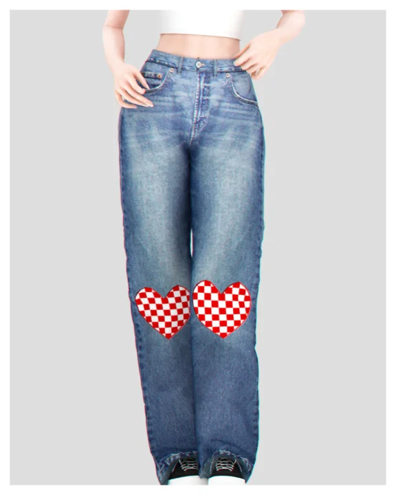 Checkered Heart Jeans Pants