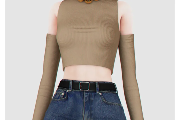Rib Knit Detached Sleeves Turtleneck