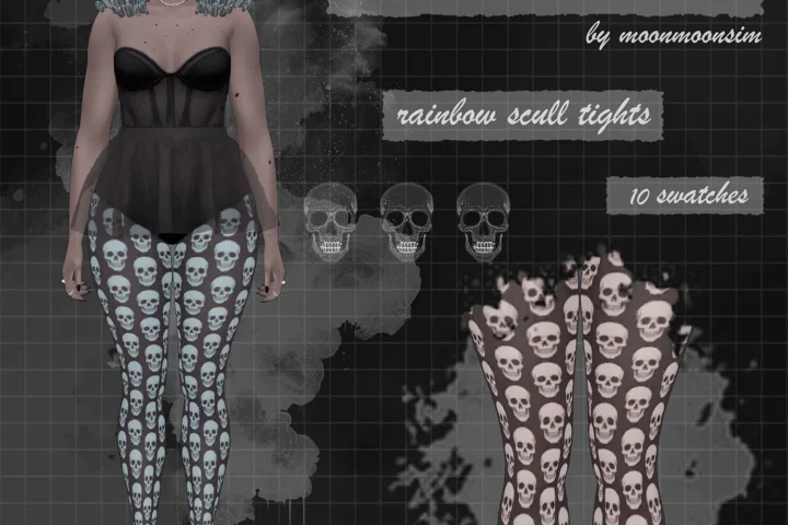 Halloween rainbow scull tights M02